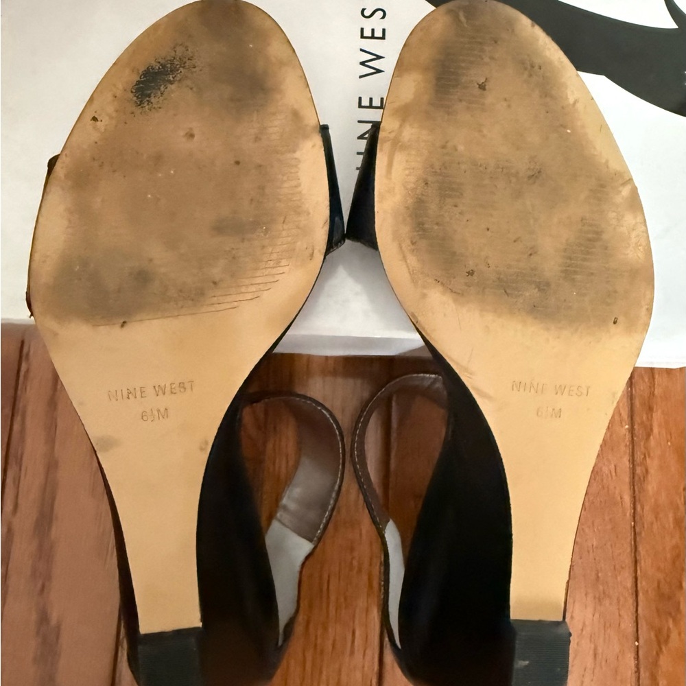Nine West Black Leather Wedge Sandals with Buckle Accent - Picture 7 of 8